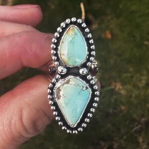 Iron Madien Double Turquoise Silver Ring